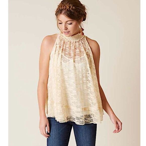 Free People Myrna Lace Floral Sheer Tunic Tank Top size XS - Picture 2 of 6